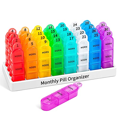 Daviky Monthly Pill Organizer 3 Times a Day 30 Day Pill Organizer with Small Pill Box One Month Medicine Organizer 31 Day Pill Case Pill Container to Hold Vitamin Supplement and Medication